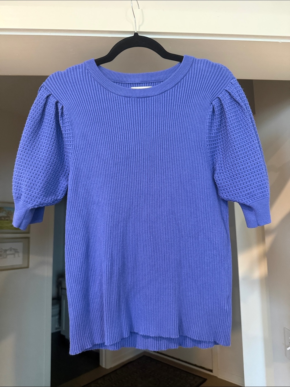 Nine West Royal Purple Ribbed Knit Top with Crew Neck (looks more blue in pics)